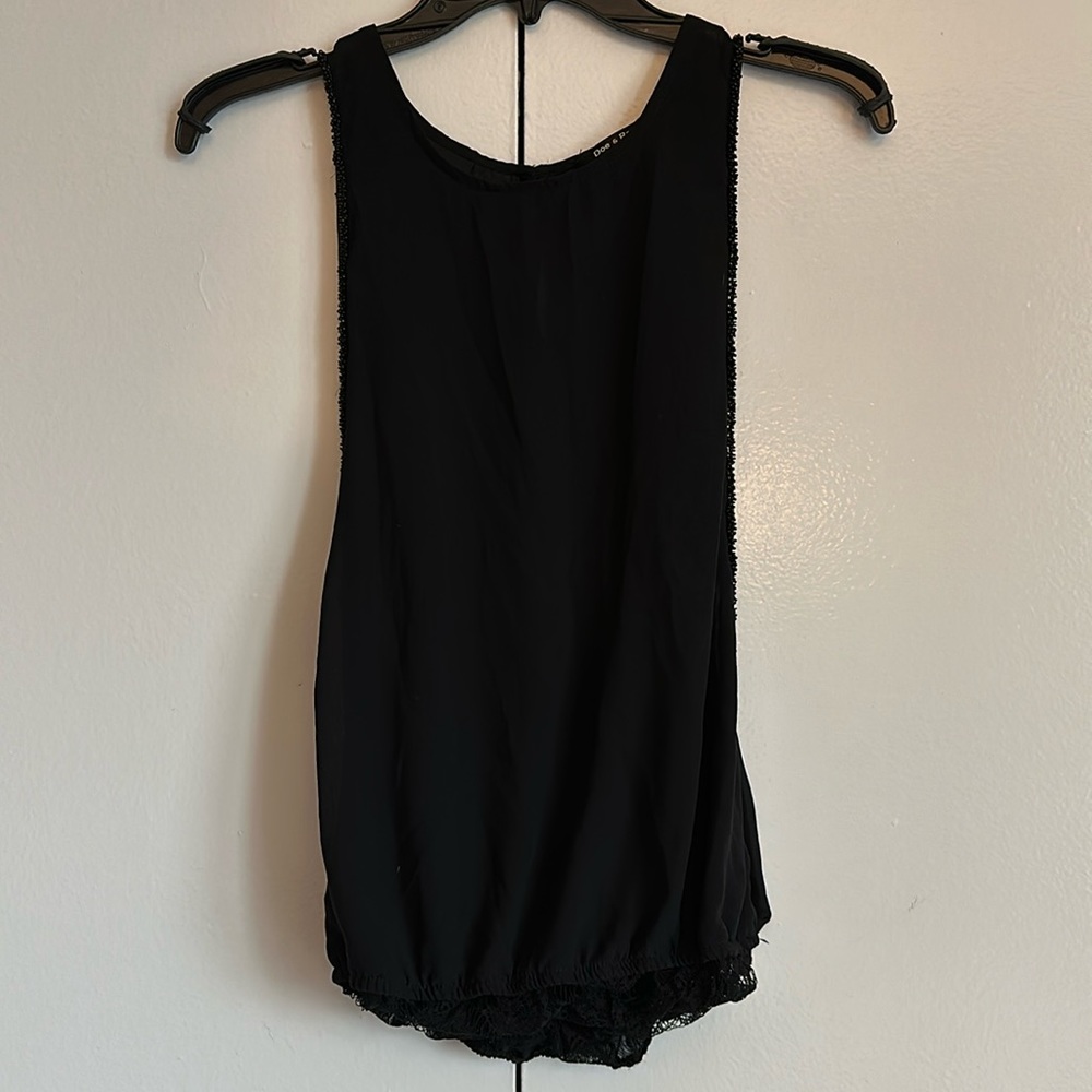Black Sheer Sleeveless Top with Lace Under Cami, SZ XS
